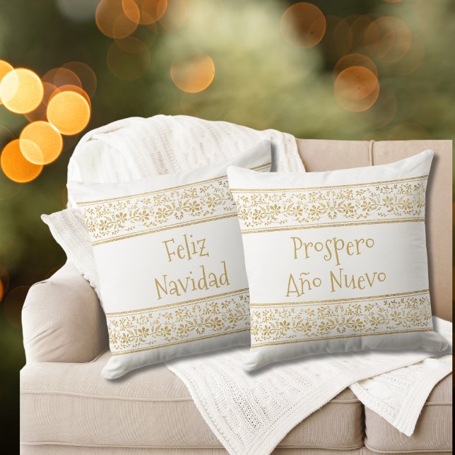 Elegant Feliz Navidad Prospero Año Nuevo Gold  Cushion (Creator Uploaded)