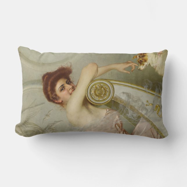 Elegant Female Beauty Playing With Her Puppy Dog Lumbar Cushion (Front)
