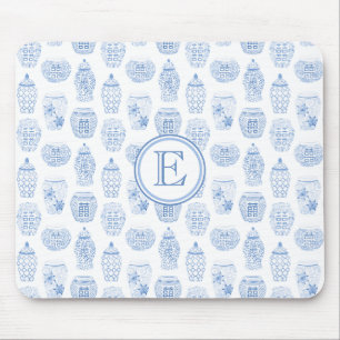 Elegant Female Blue And White Ginger Jar Monogram Mouse Pad