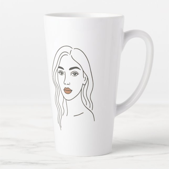 Elegant Female Line Art Portrait – Minimalist Face Latte Mug (Right)