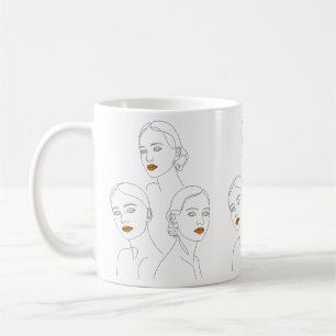 Elegant Female Line Art Trio, Minimalist Female Coffee Mug
