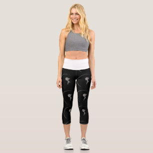 Elegant Female Silhouette Minimalist Crescent Art Capri Leggings