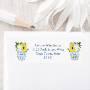 Elegant Female Sunflower Ginger Jar Return Address Label