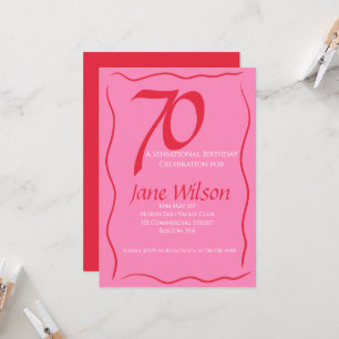 Elegant Feminine 70th Pink & Red Birthday Invitation