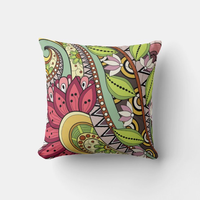 Elegant Feminine Burgundy Red Flowers And Swirl Cushion (Front)