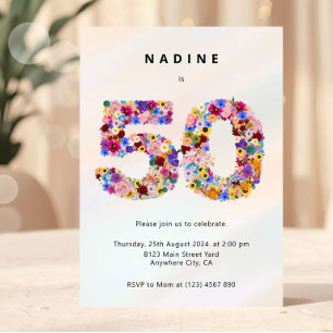 Elegant Feminine Chic Floral 50th Birthday Invitation