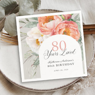 Elegant Feminine Floral 80th Birthday Napkin