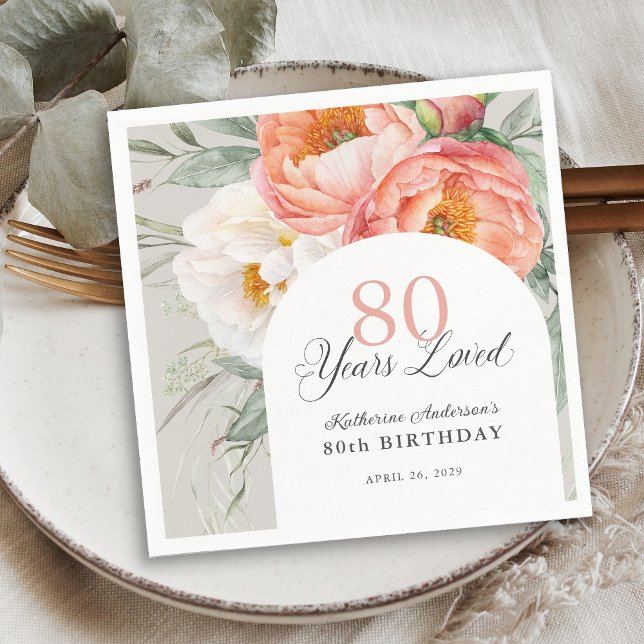 Elegant Feminine Floral 80th Birthday Napkin (Creator Uploaded)