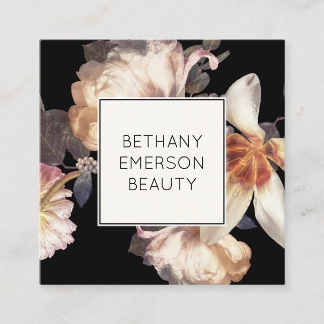 Elegant Feminine Floral Beauty Industry Square Business Card (Front)