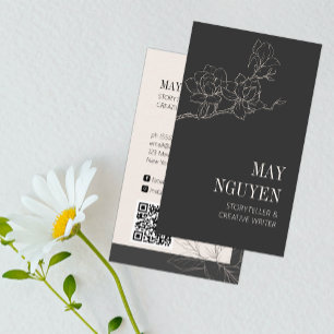 Elegant Feminine Floral Dard Grey Minimal Business Card
