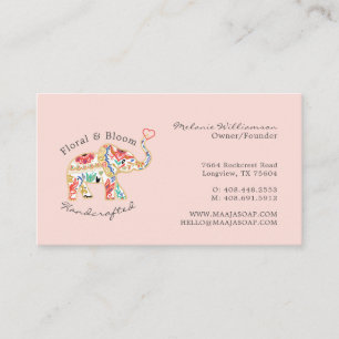 Elegant Feminine Floral Decorative Ornate Elephant Business Card
