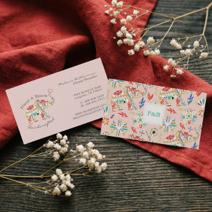 Elegant Feminine Floral Decorative Ornate Elephant Business Card