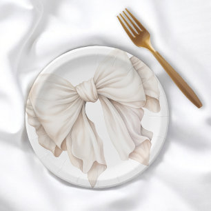 Elegant Feminine Ivory White Bow Paper Plate