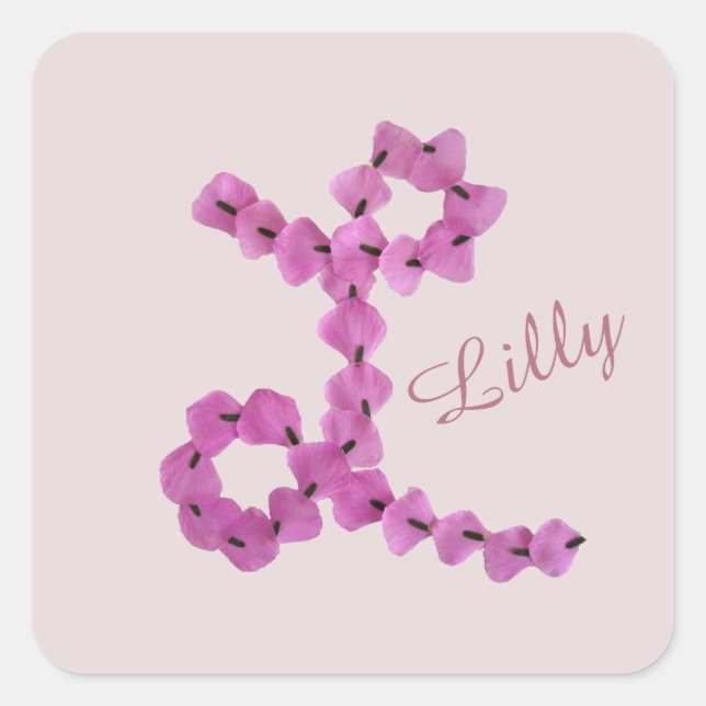 Elegant Feminine Letter L Monogram Initial Pink Square Sticker (Front)