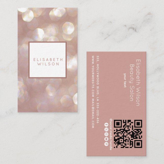 Elegant  feminine minimalist rose gold bokeh QR  Business Card (Front/Back)