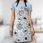 Elegant Feminine Monogram Apron<br><div class="desc">Add a touch of sophistication to your kitchen or workspace with this chic apron, featuring a personalised monogram accent at the top. The all-over botanical floral pattern brings a sense of nature and spring into your daily tasks, making it perfect for both cooking and floral arranging. The sophisticated classy design...</div>