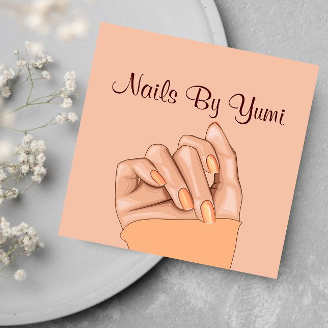 Elegant Feminine Nail Technician Beauty Salon  Square Business Card (Creator Uploaded)