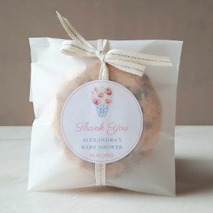 Elegant Feminine Pink Blue Bridal Shower Favour Classic Round Sticker