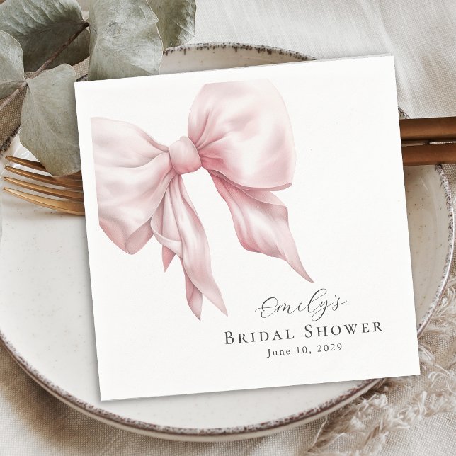 Elegant Feminine Pink Bow Bridal Shower Napkin (Creator Uploaded)