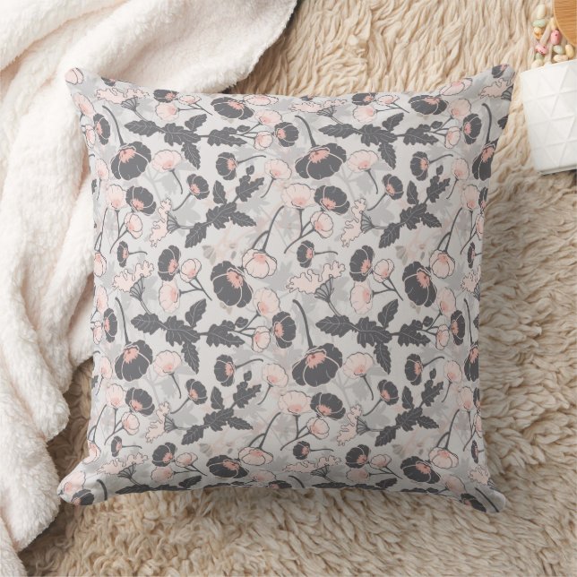  Elegant Feminine Pink Grey Flowers Cushion (Blanket)