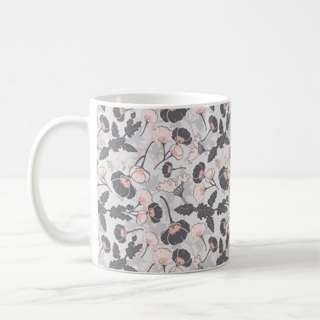 Elegant Feminine Pink Grey Layered Flowers Coffee Mug (Left)