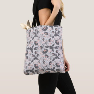 Elegant Feminine Pink Grey Layered Flowers Tote Bag