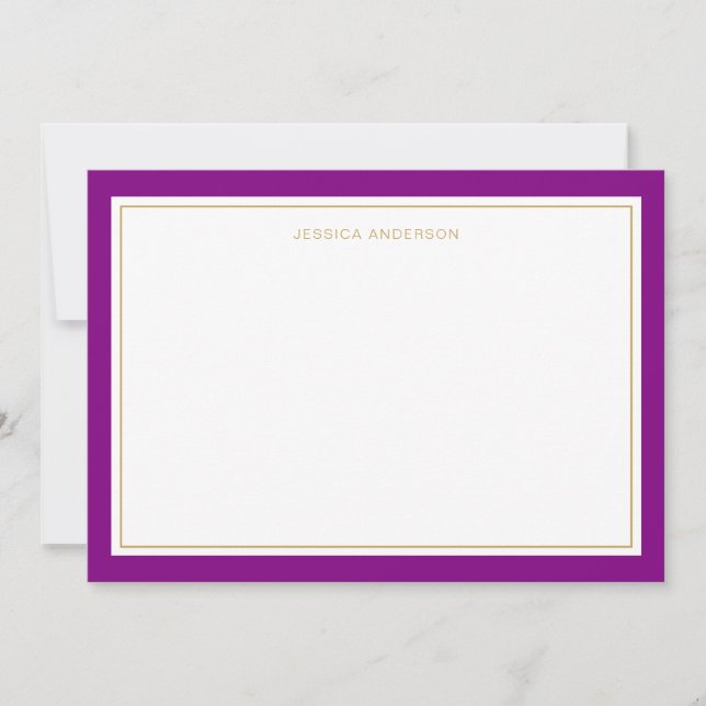 Elegant Feminine Purple Gold Border Personalised Card (Front)