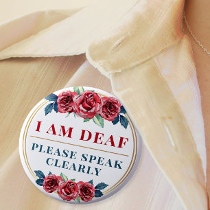 Elegant Feminine Red Rose Floral Deafness 6 Cm Round Badge