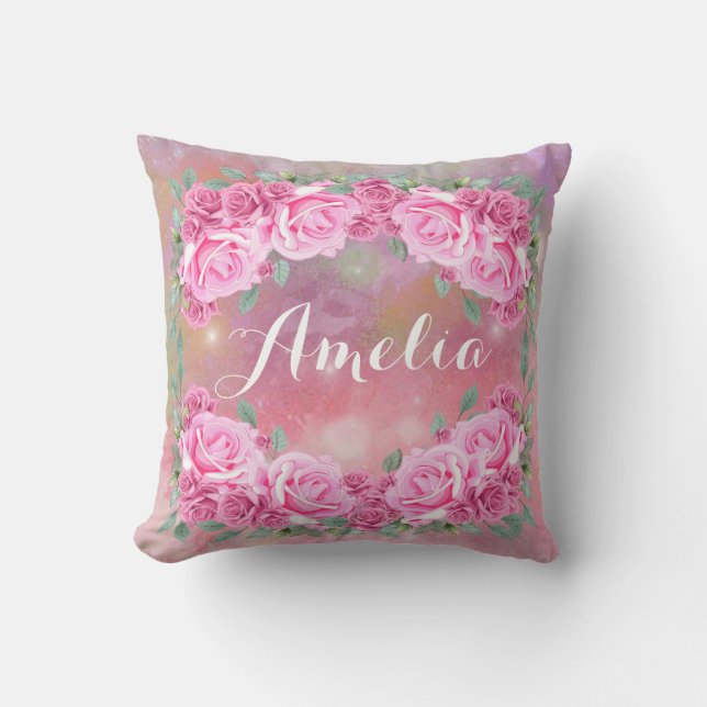 Elegant Feminine Romantic Pink Roses Arrangement Cushion (Front)