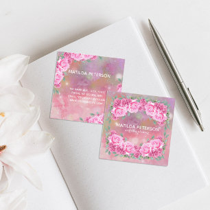 Elegant Feminine Romantic Pink Roses Arrangement Square Business Card
