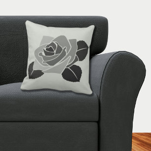 Elegant Feminine Rose Blossom On Grey Cushion