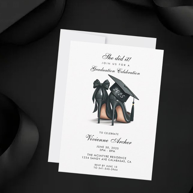 Elegant Feminine Stiletto and Cap Graduation Invitation (Feminine Graduation Party Invitation | High Heels Graduation)