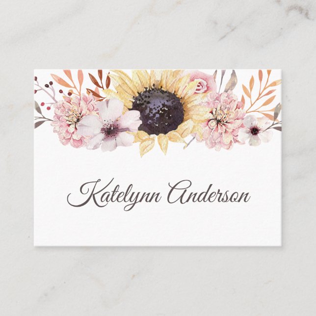 Elegant Feminine Sunflower Floral Business Card (Front)
