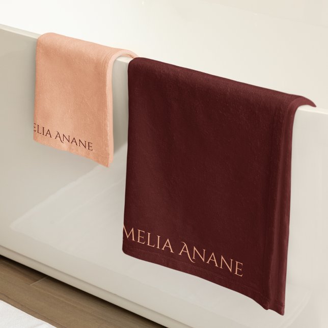 Elegant Feminine Typography Dark Red & Blush Pink  Bath Towel Set (Creator Uploaded)