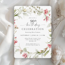 Elegant Feminine Watercolor Floral 90th Birthday