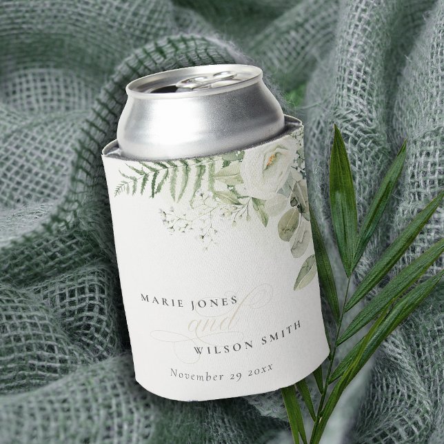 Elegant Fern Eucalyptus Greenery Foliage Wedding Can Cooler (Creator Uploaded)