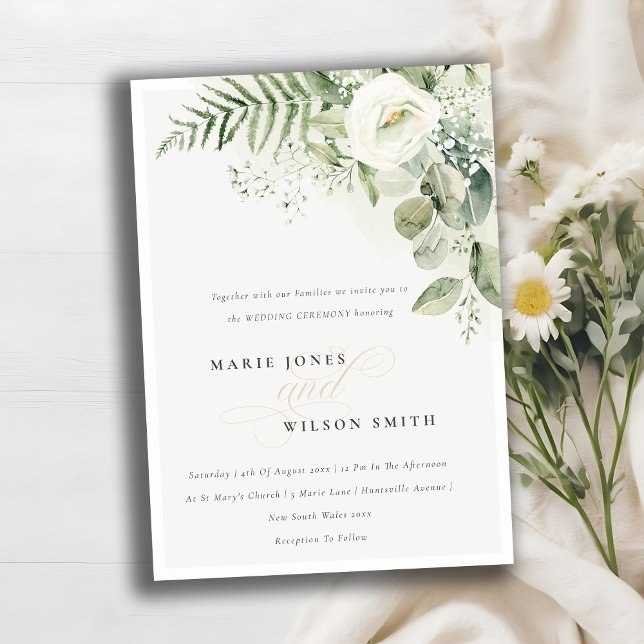 Elegant Fern Greenery White Floral Wedding Invite (Creator Uploaded)