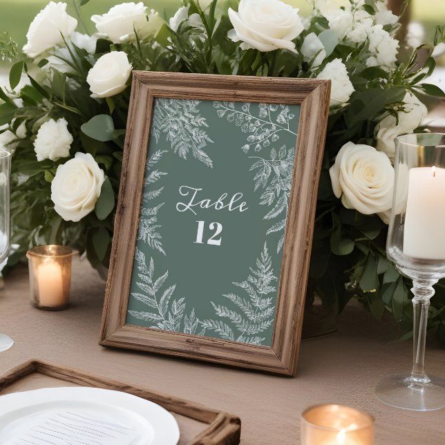 Elegant Fern Leaf Sage Green Wedding Table Numbers (Creator Uploaded)