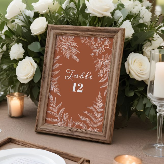 Elegant Fern Leaf Terracotta Wedding Table Numbers (Creator Uploaded)