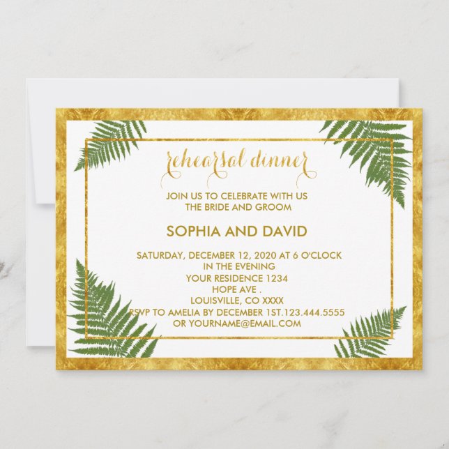 Elegant Fern Leaves REHEARSAL DINNER Invite (Front)