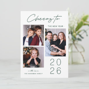 Elegant Festive 3 Photo Cheers to New Year 2025 Holiday Card