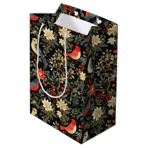 Elegant Festive Birds & Floral Christmas  Medium Gift Bag