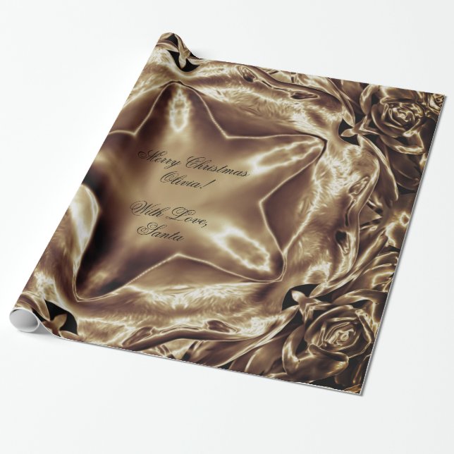 Elegant Festive Brown Christmas Star Chic Wrapping Paper (Unrolled)