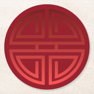 Elegant Festive Chic Red Chinese Longevity Motif Round Paper Coaster