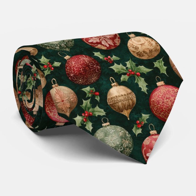 Elegant Festive Christmas Baubles Pattern  Tie (Rolled)