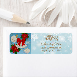 Elegant Festive Christmas Bells & Snowflakes Return Address Label