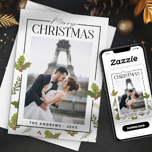 Elegant & Festive Christmas Couple Photo Holiday Card