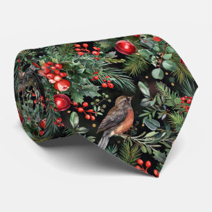 Elegant Festive Christmas Flowers with Birds Tie