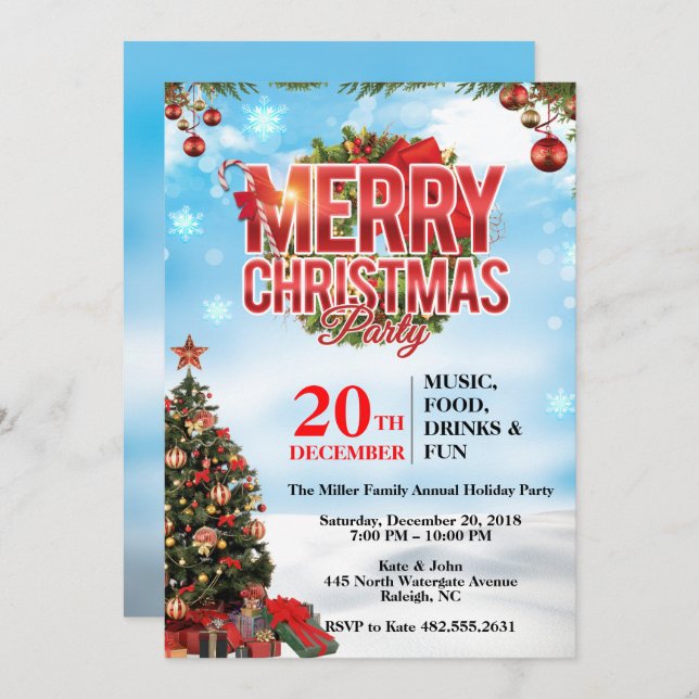 Elegant Festive Christmas Party Invitation (Front/Back)