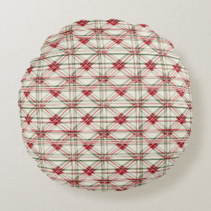 Elegant Festive Christmas Plaid Round Cushion